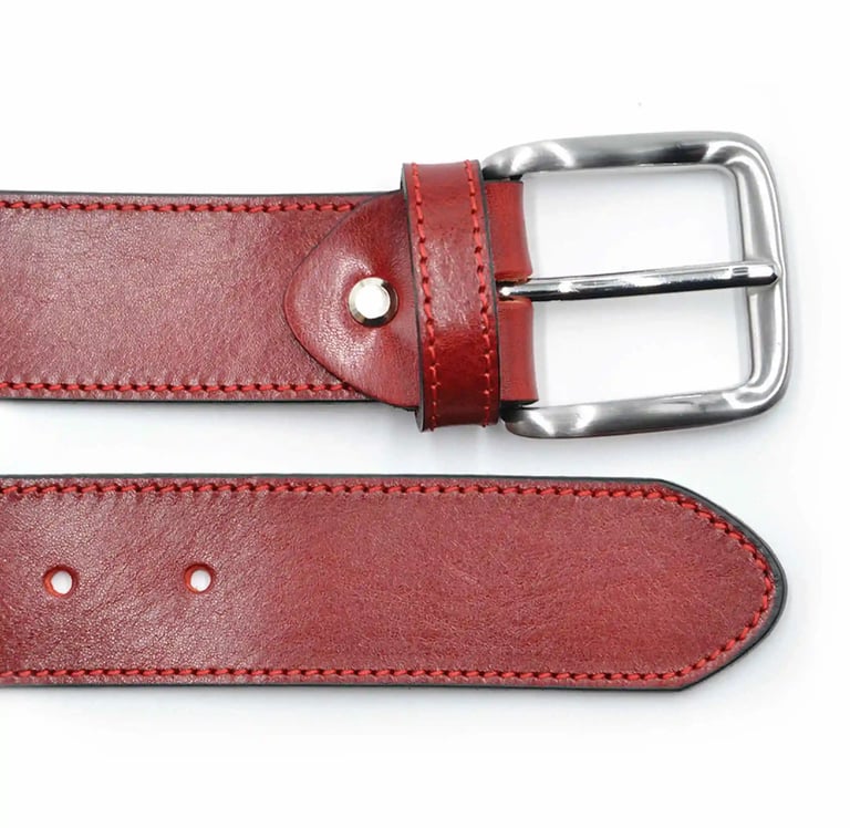 high quality red leather belt with metal buckle