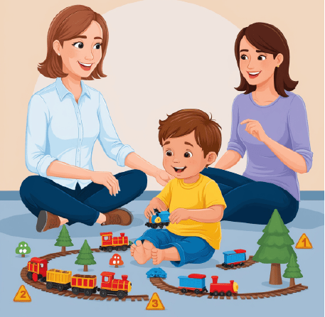 speech pathologist coaching a parent to play with child