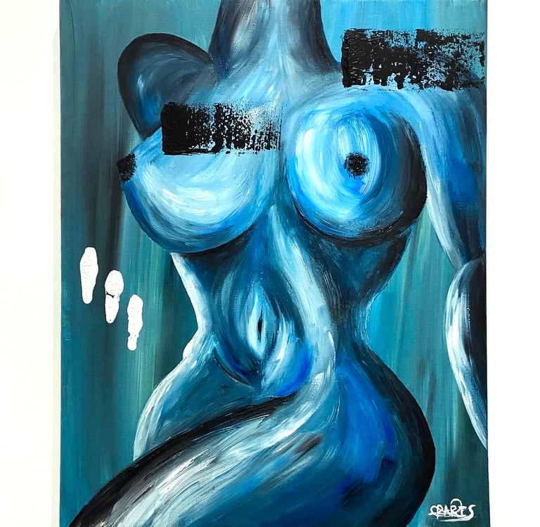 une peinture d’une femme nue dans des nuances bleues