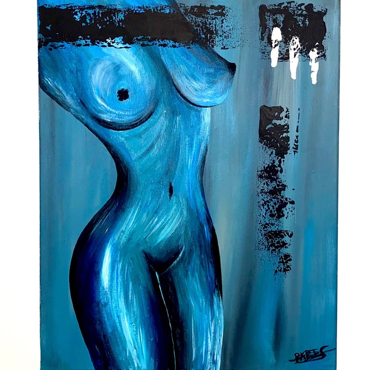 Un tableau d’une femme nue dans des nuances bleues