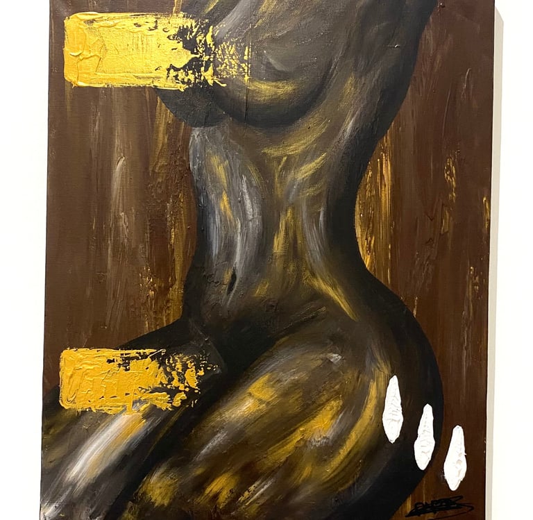 Ilona Paris peinture d'un buste aux formes dorées
