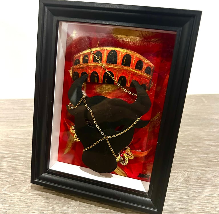 Ilona Paris painting, a chained bull's head