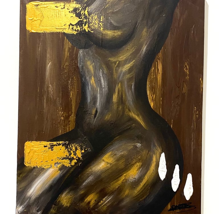 a painting of a woman's torso with gold