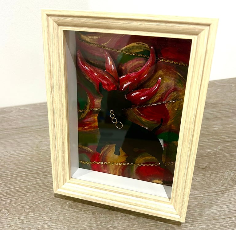 Ilona Paris painting, a picture of a picture of a bull with fire