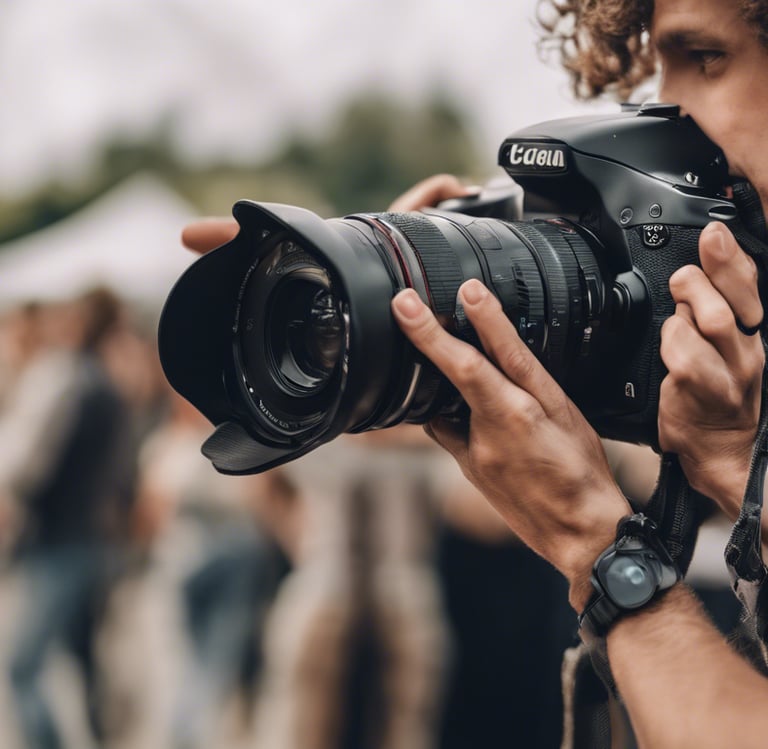 a man taking a picture of a camera