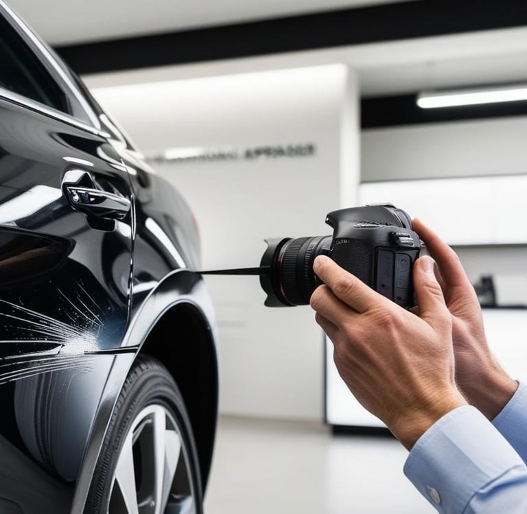 a man taking a picture of a car with a camera