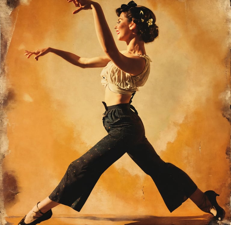 a woman in a white top and black pants