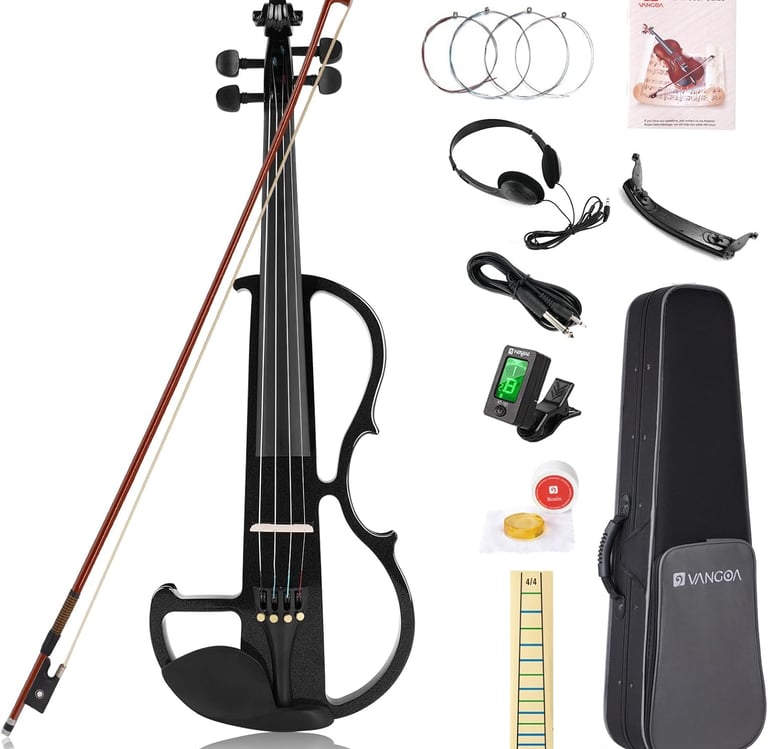 Violín Electrico 4/4 Tamaño Completo Violín Silencioso para Principiante Madera Maciza Kit de Violin