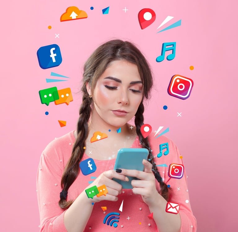 Woman using smartphone for social media and digital marketing engagement with TheDigiWold.in