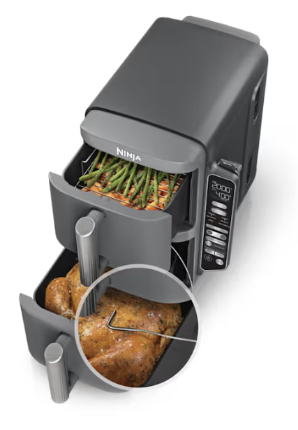 Ninja stacked dual basket air fryer design Ninja vertical air fryer space saving model