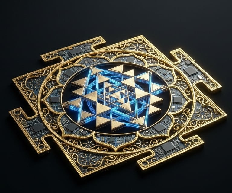 Image of Sri Yantra, sacred hindu geometric image of pure math interlocking triangles