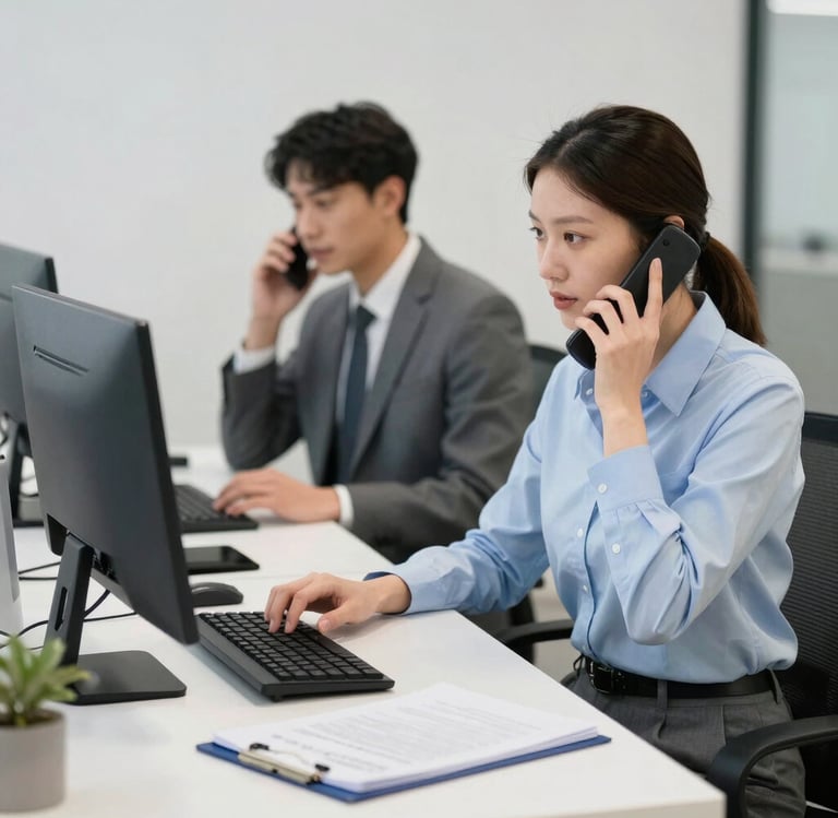 A friendly consultant speaking on the phone, helping a customer understand energy plans.