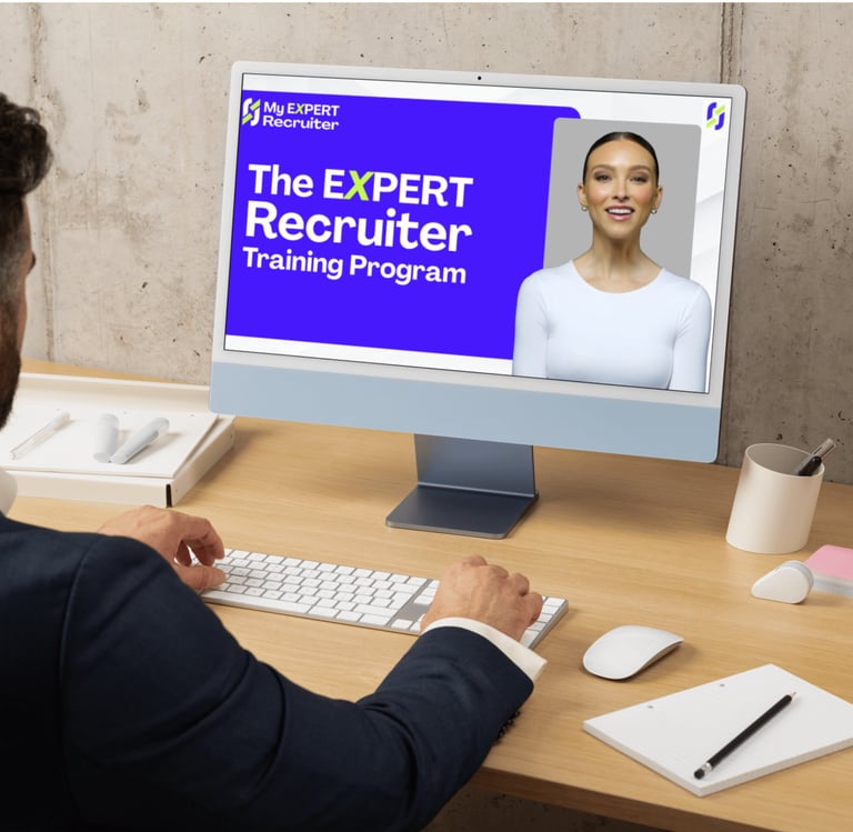 person watching The Expert Recruiter Training Program on a computer