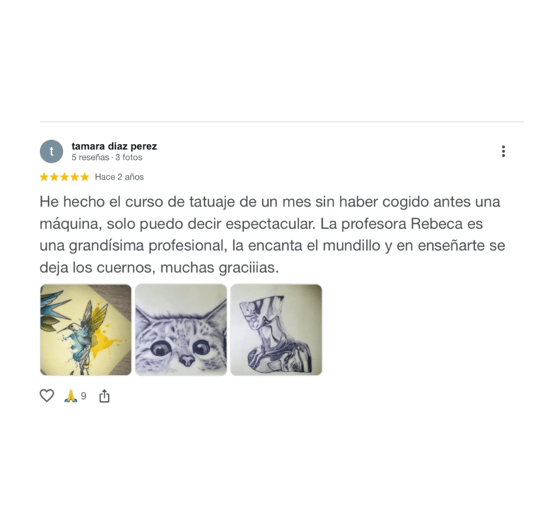Testimonio de alumna tras completar formación de tatuaje con Rebeca Pereira