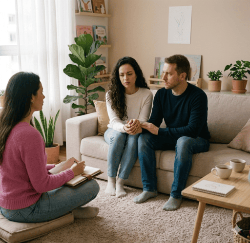 una pareja recibiendo terapia y mejorar su comunicación