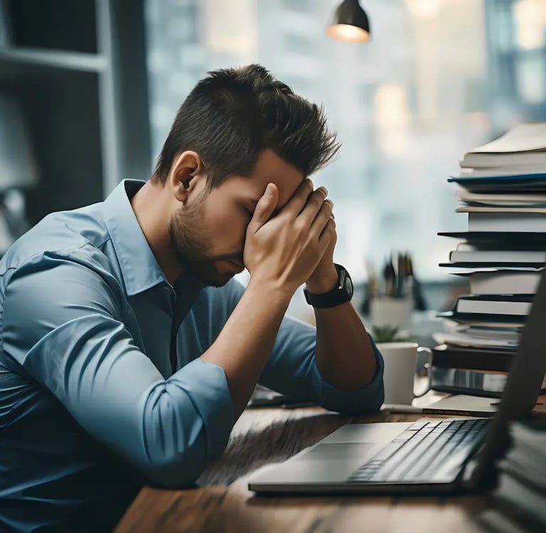 homme surmené au travail. Ateliers méditation à Nantes avec christophe Meunier