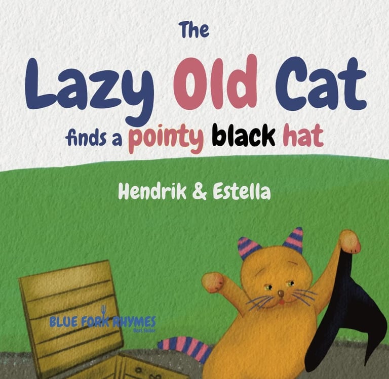 the lazy old cat finds a pointy black hat blue for rhymes picture book