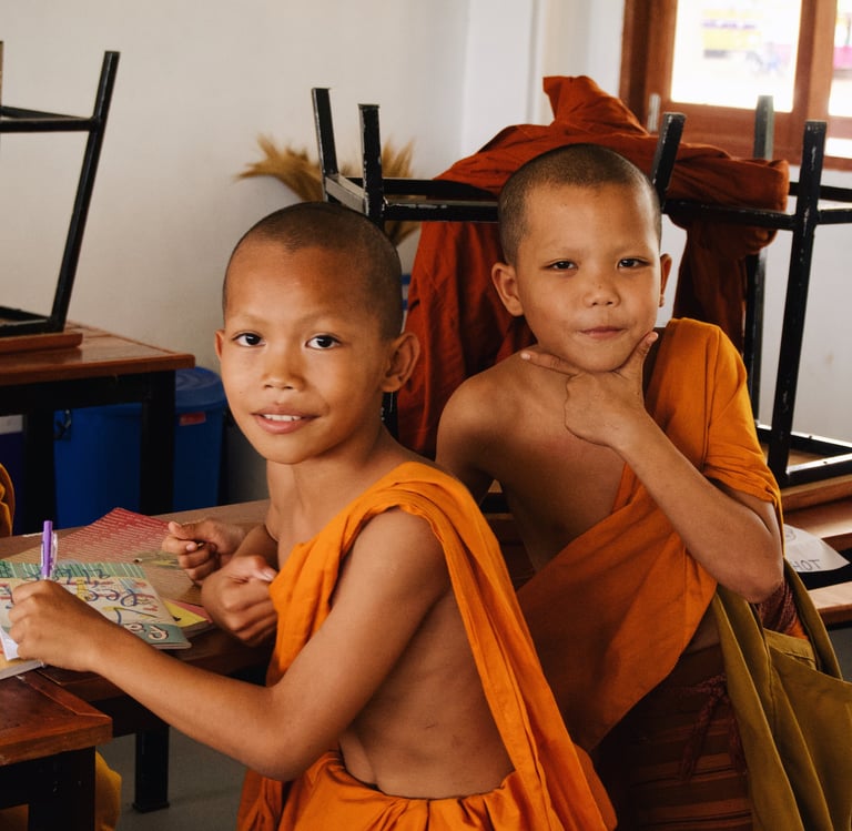 monk children in classroom