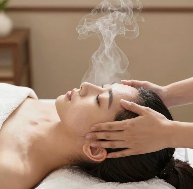a woman getting a facial massage at a spa