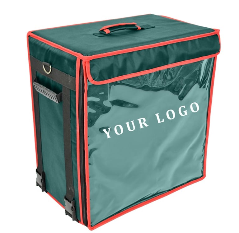 a large black with green color delivery bags perfect for courier boys