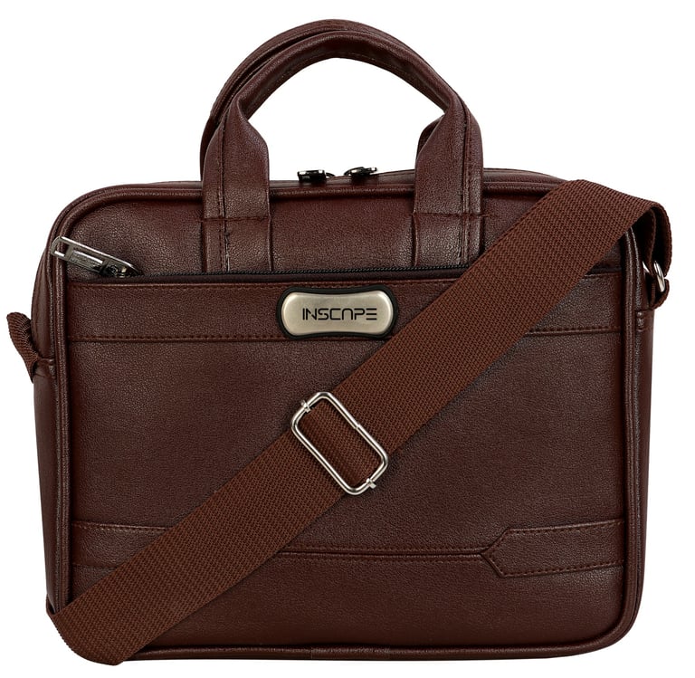 a brown briefcase sling bag with a brown strap
