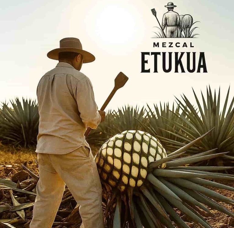 Jimador cortando pencas de agave maduro bajo el sol de Oaxaca