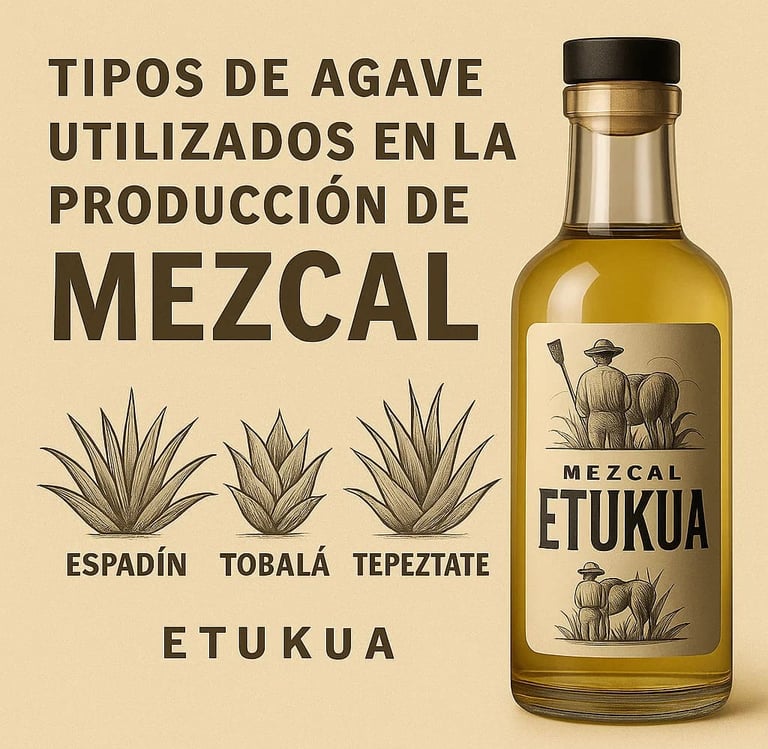 Diferentes especies de agave como Espadín, Tobalá y Tepeztate utilizadas en mezcal