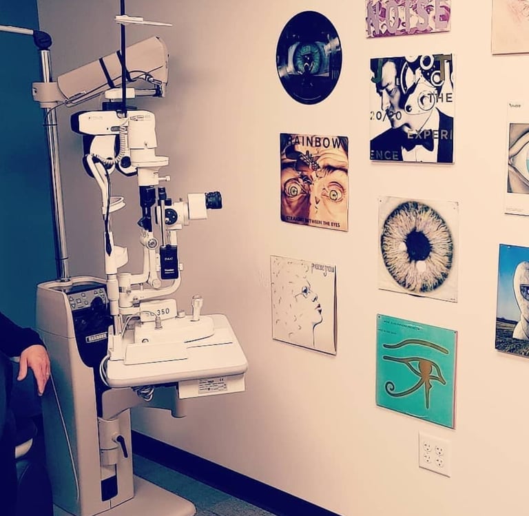 Patient in eye exam room at Edge Optics Fort Collins
