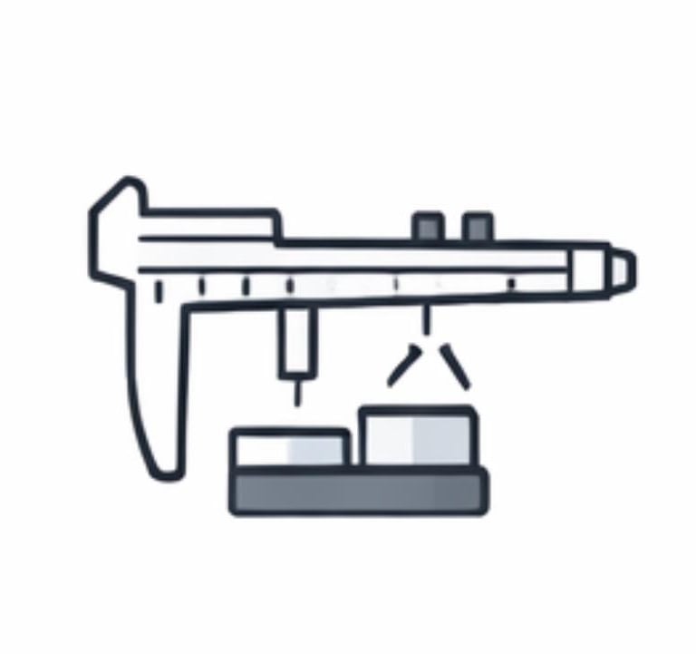 Precision measurement icon showing a digital caliper tool measuring mechanical parts.