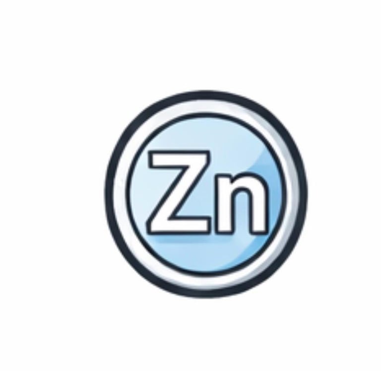 Zinc chemical symbol Zn inside a blue circular icon for supplement or mineral identification.