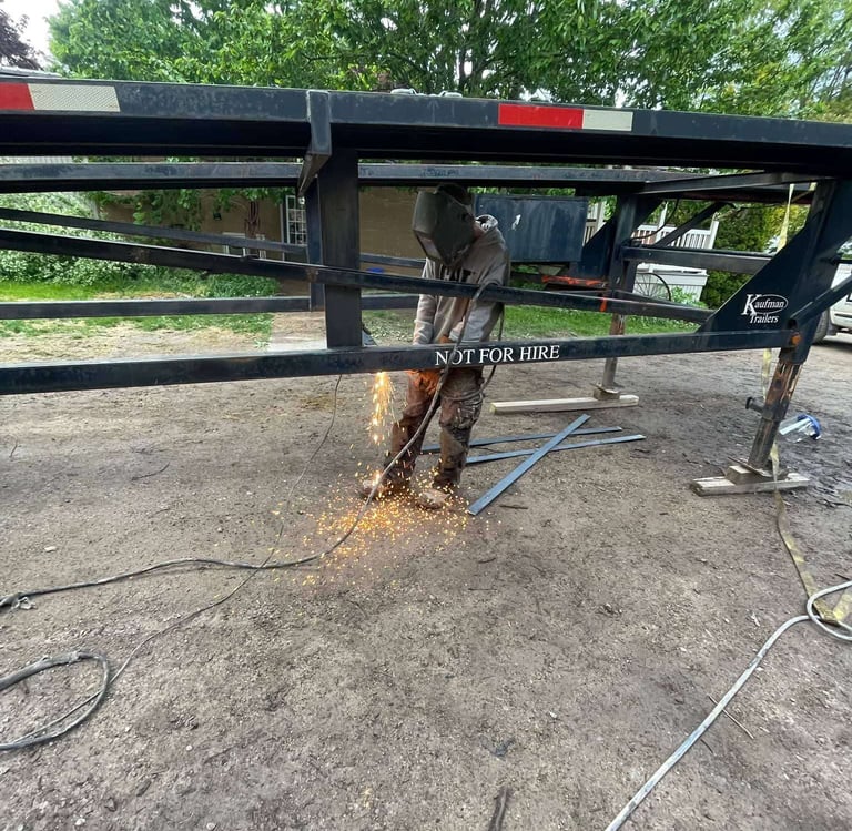 trailer welding repair in progress