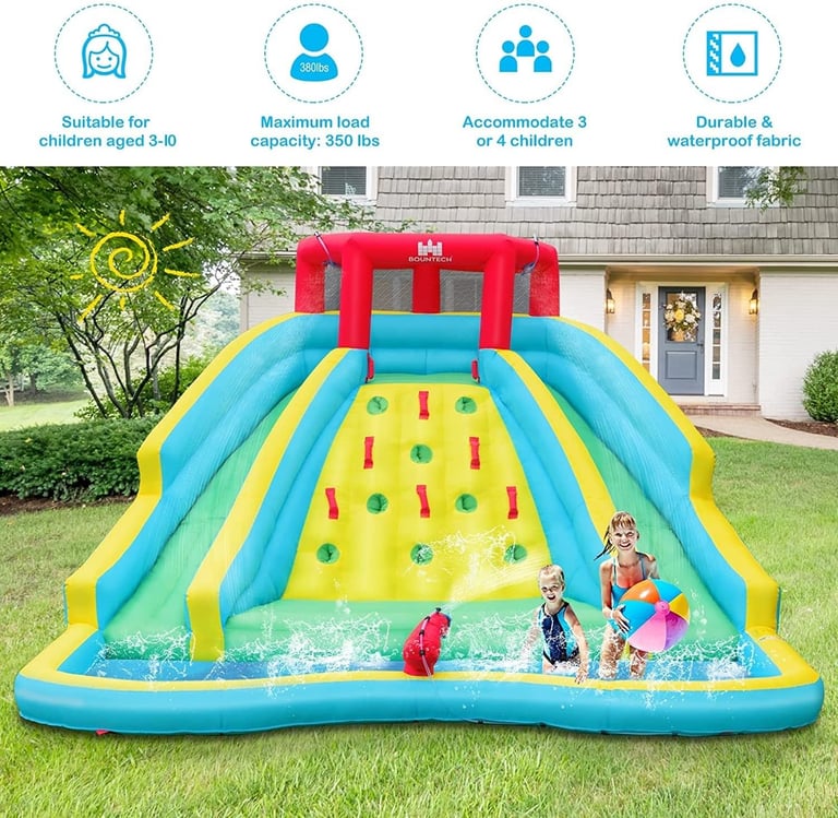 BOUNTECH Inflatable Water Slide Park, 15x12FT Double Slides Kids Mega Waterslide for Outdoor Racing 