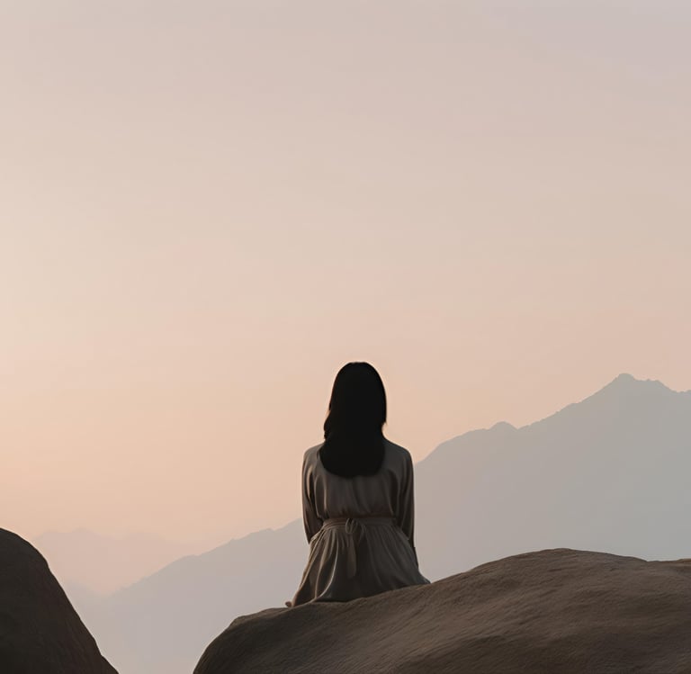 Personne en réflexion devant l'horizon métaphore questionnement  durant la crise de milieu de vie