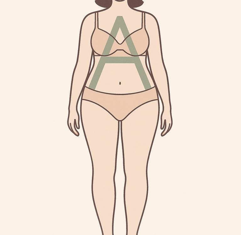 Illustration d’une femme avec une morphologie en A, Idéal pour choisir une robe