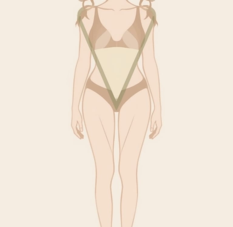 Illustration d’une femme à la morphologie en V, avec des épaules larges et un bassin étroit,