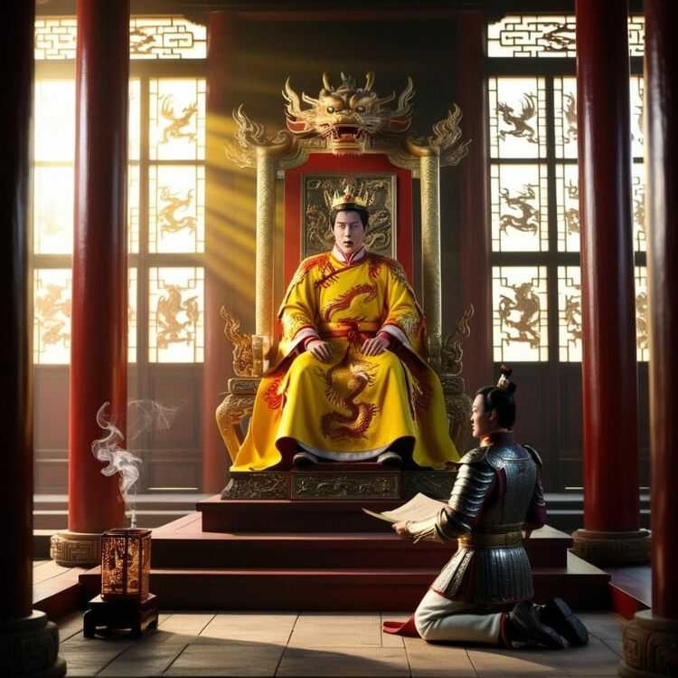 Trần Dụ Tông Trầm Tư Trước Ngai Vàng