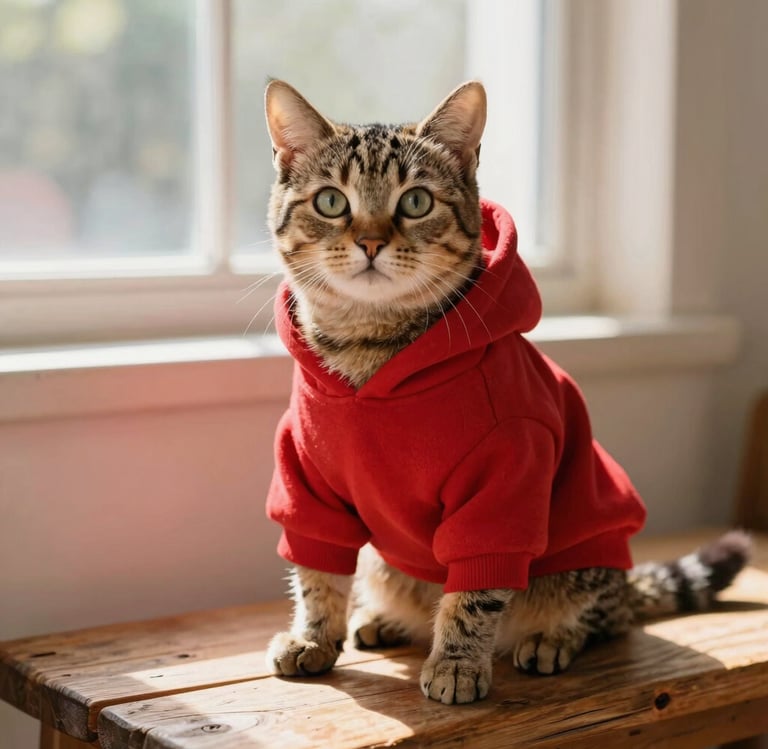 Gato con sudadera roja