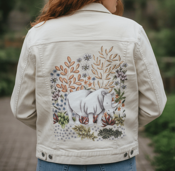 Girl wearing a printed jacket