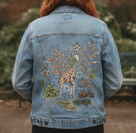 Girl wearing a printed jacket