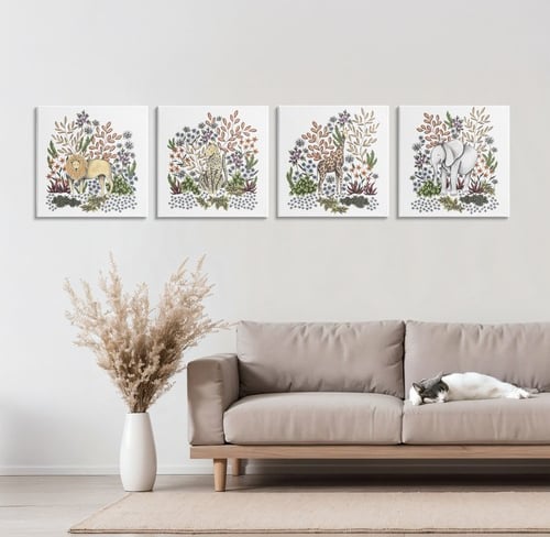 Living Room with Animals Illustration Wall Art