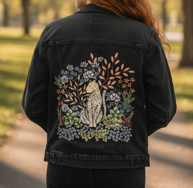 Girl wearing a printed jacket