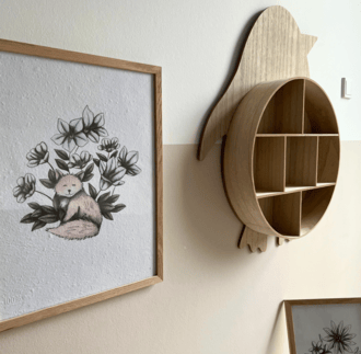Kids Room with a fox illustration framed art print hanged on the walls