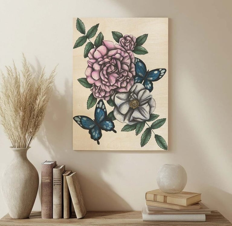 Floral Illustration Wall Art in a Living Room