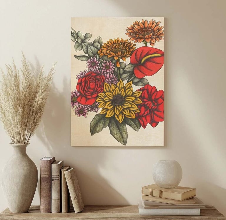 Floral Illustration Wall Art in a Living Room