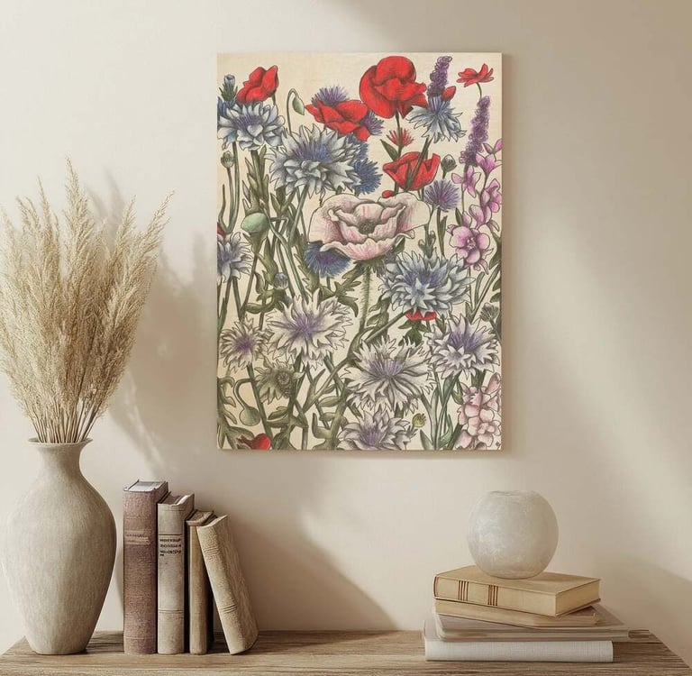 Floral Illustration Wall Art in a Living Room