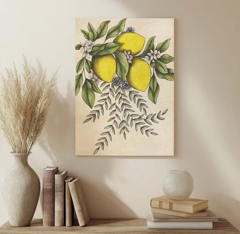 Fruit Illustration Wall Art in a Living Room
