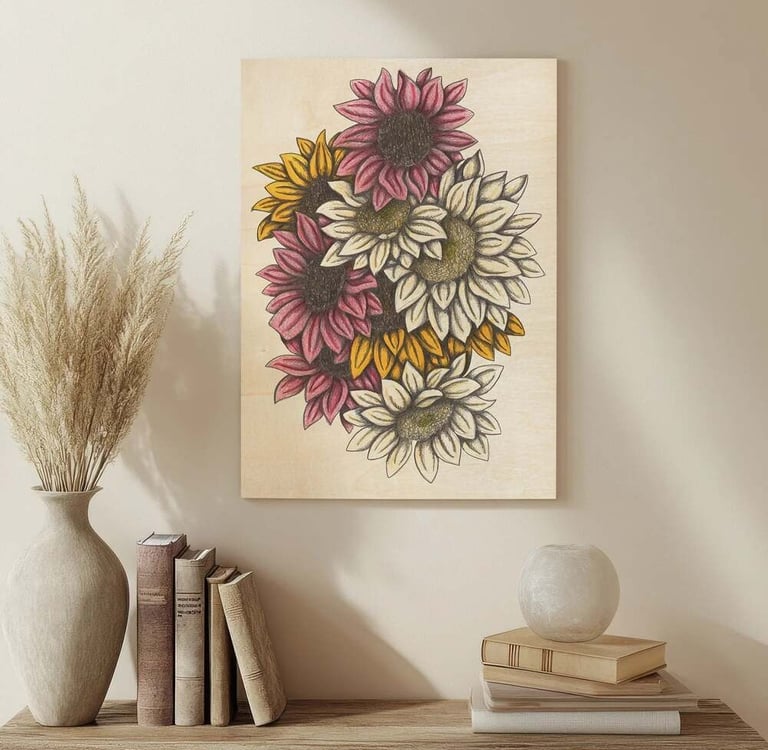 Floral Illustration Wall Art in a Living Room
