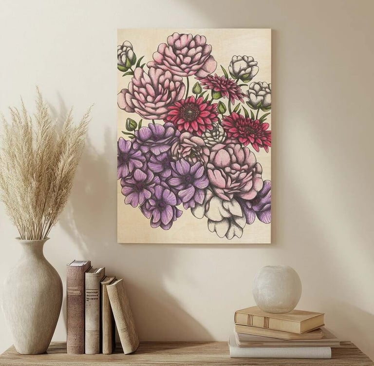 Floral Illustration Wall Art in a Living Room