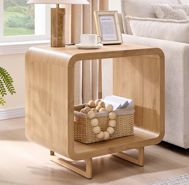 2 Tier Side Table with Charging Station and Storage Shelf