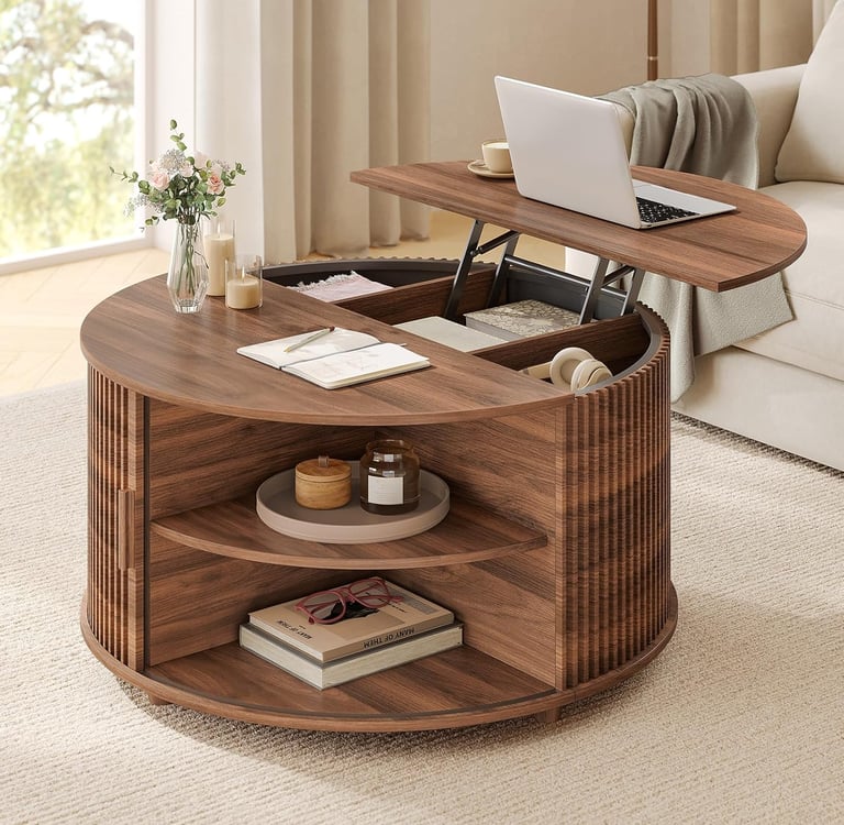 Modern Coffee Table with 180° Curved Sliding Door